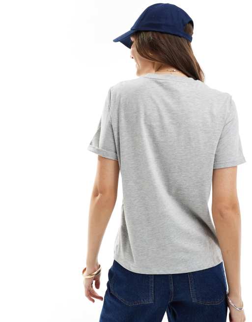Pieces – Grå t-shirt i bomull med uppvikt detalj, 4 av 4