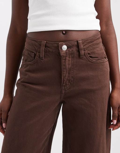 Pieces Grace barrel leg jeans i chokladbrun, 5 av 5