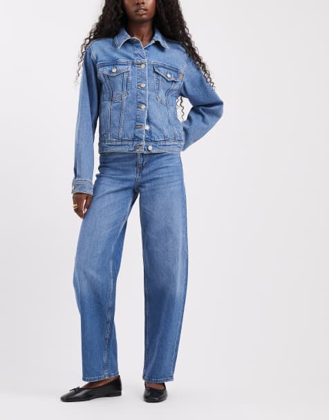 Pieces Grace barrel leg jeans in middenblauw - view 1