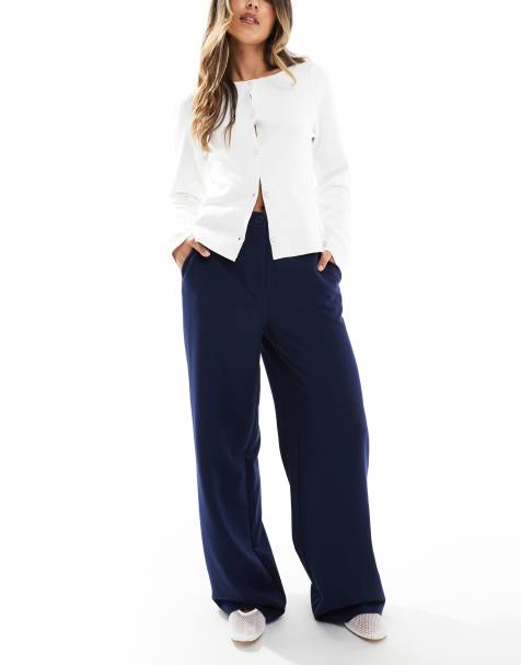 Pieces wide leg dad trousers with belt loops in navy