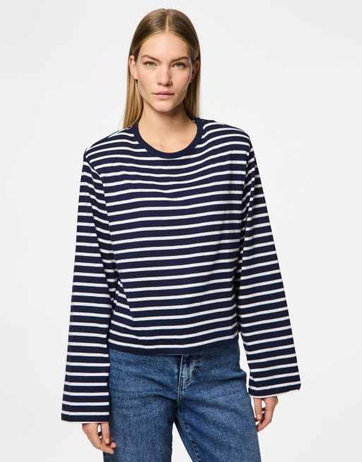 Pieces – Granatowo-biały top