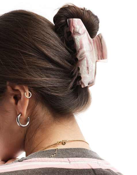 Pieces - Grande pince à cheveux marbrée - Rose et marron - view 1