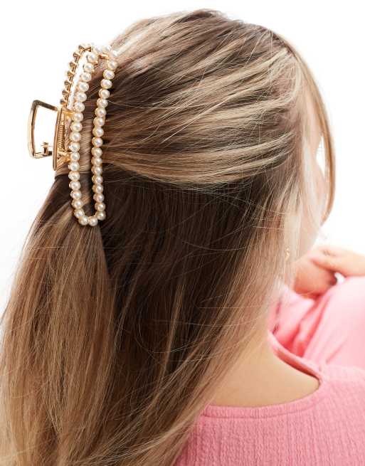 Pince à Cheveux Fantaisie Perles Nacrées Dorée - 8 X 2.5 Cm, Occasion Comme Neuve