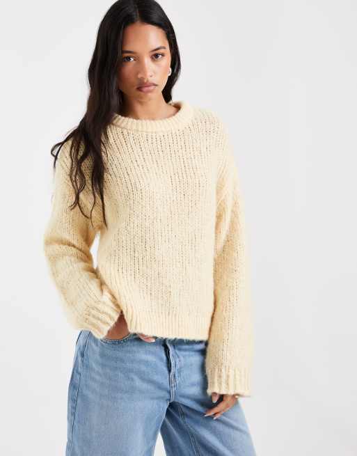 Pieces grob gestrickter Pullover in Pastellgelb, 4 von 4
