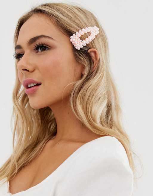 Pieces - grosse barrette à cheveux ornée de perles - rose | asos