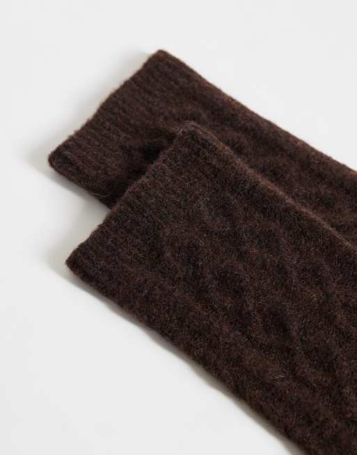 Pieces grube skarpetki do kostki z warkoczowym splotem w czekoladowym brązie, 3 z 3
