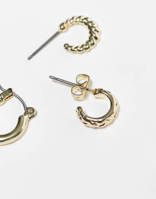Pieces – Guldfärgade, små creoler, 3-pack, 2 av 3