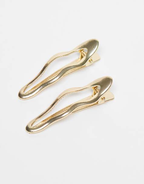 Pieces – Guldfärgade, stora, vågiga hårklämmor, 2-pack - view 1