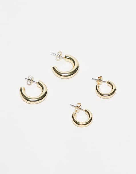 Pieces – Guldfärgade vardagscreoler med 18K guldplätering, 2-pack - view 1