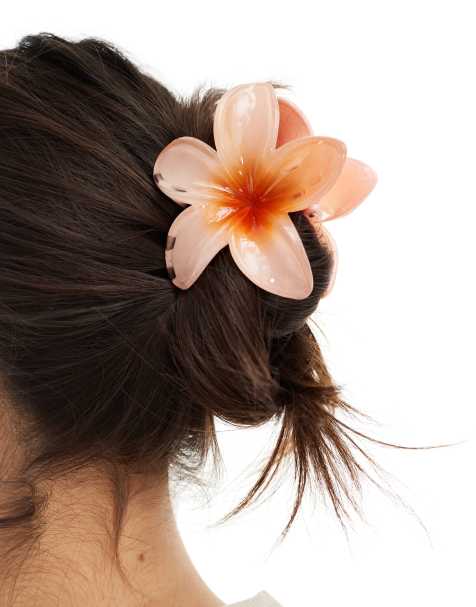 Pieces – Haarklammer in Orange mit Hawaii-Blume - view 1