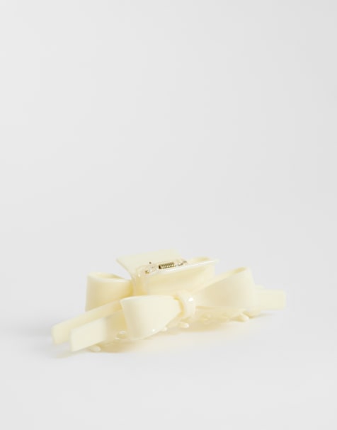 Pieces – Haarklammer in Pastellgelb mit Schleifendetail - view 1