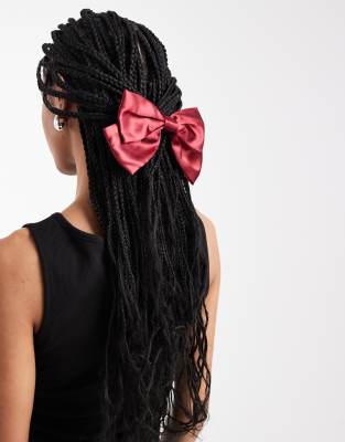 Pieces - Haarspange mit Satinschleife in Burgunderrot