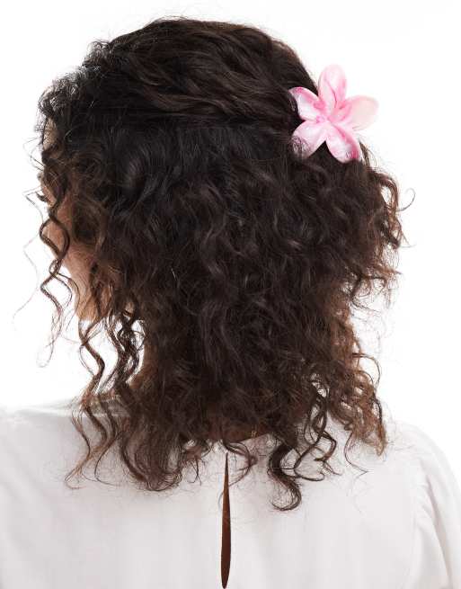 Pieces – Haarspangen in Rosa marmoriert mit Blumendesign