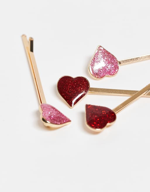 Pieces - Haarspelden met hartdetail in goud, roze en rood, 2 van 3