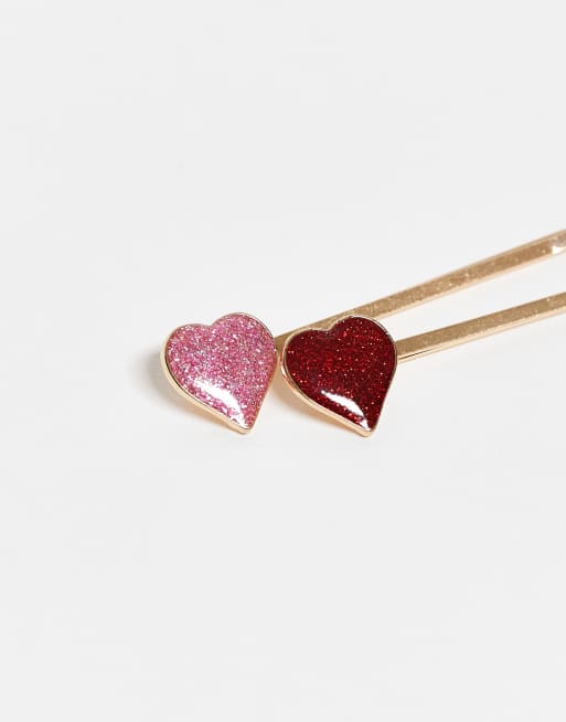 Pieces - Haarspelden met hartdetail in goud, roze en rood, 3 van 3
