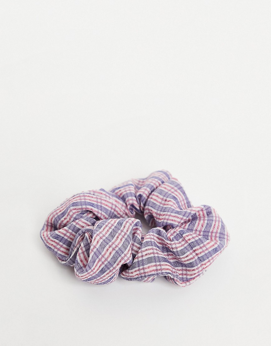 Pieces hair scrunchie in red and blue check-Multi