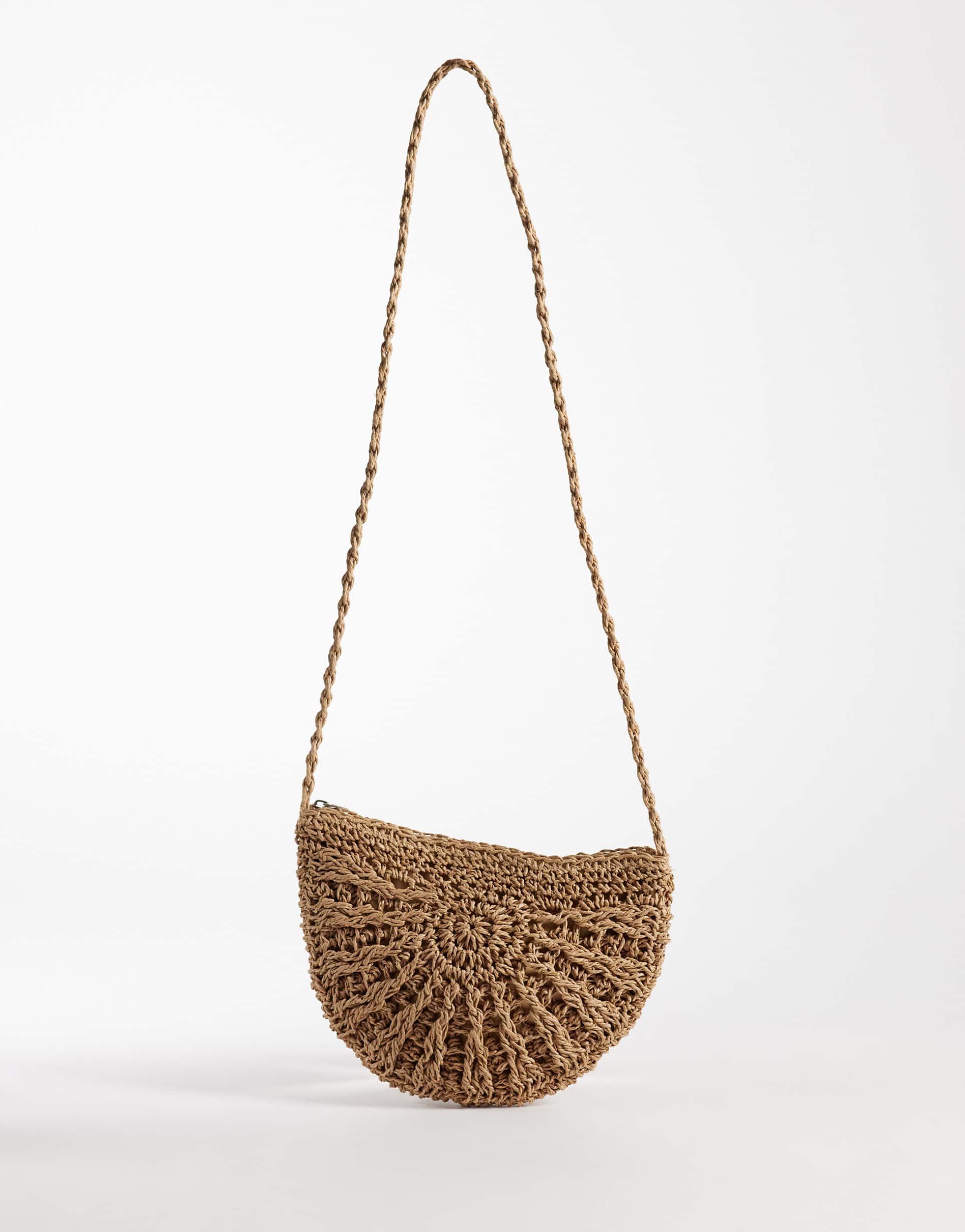 pieces half moon crossbody bag in natural straw