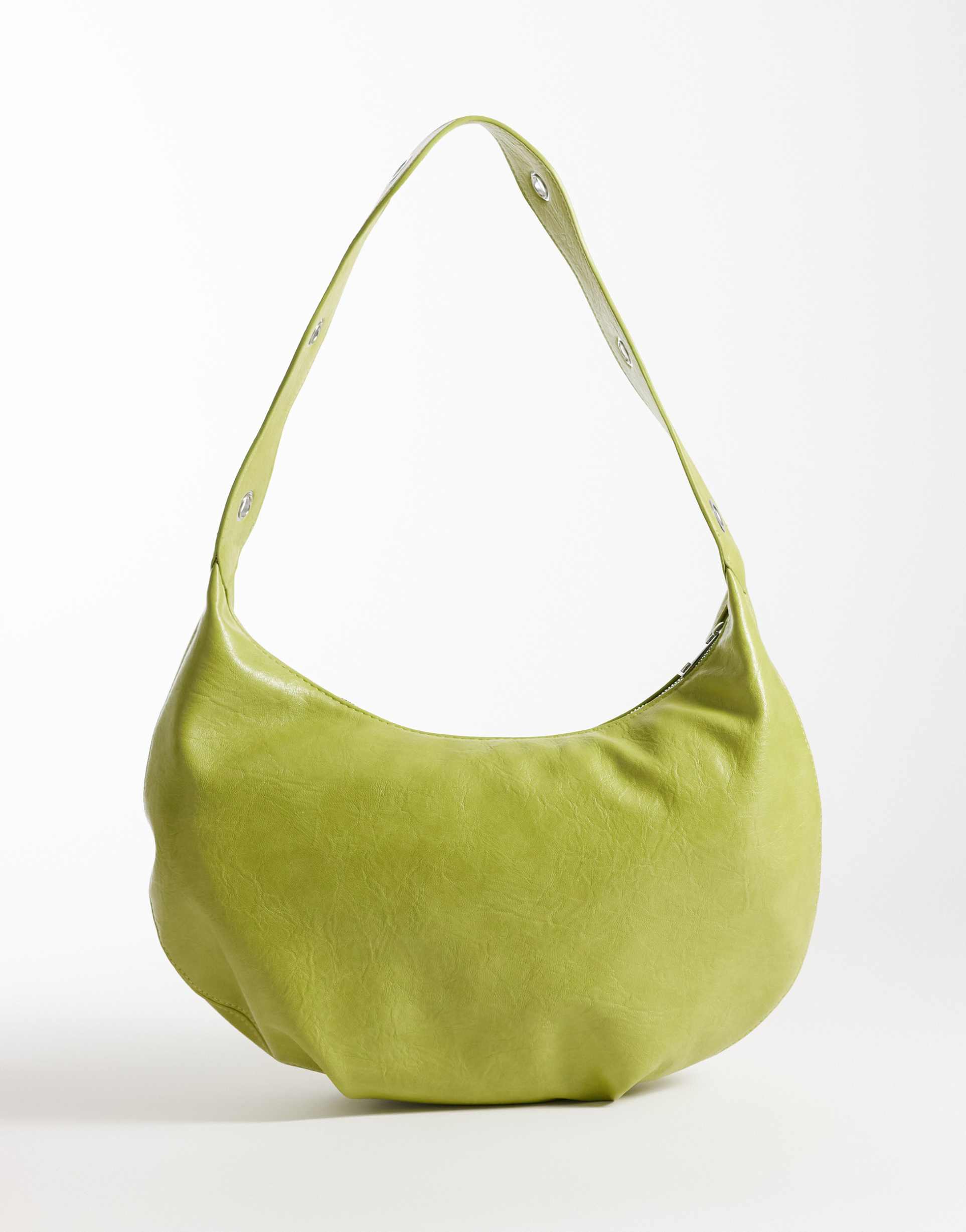 pieces half moon eyelet strap detail shoulder bag in celery green