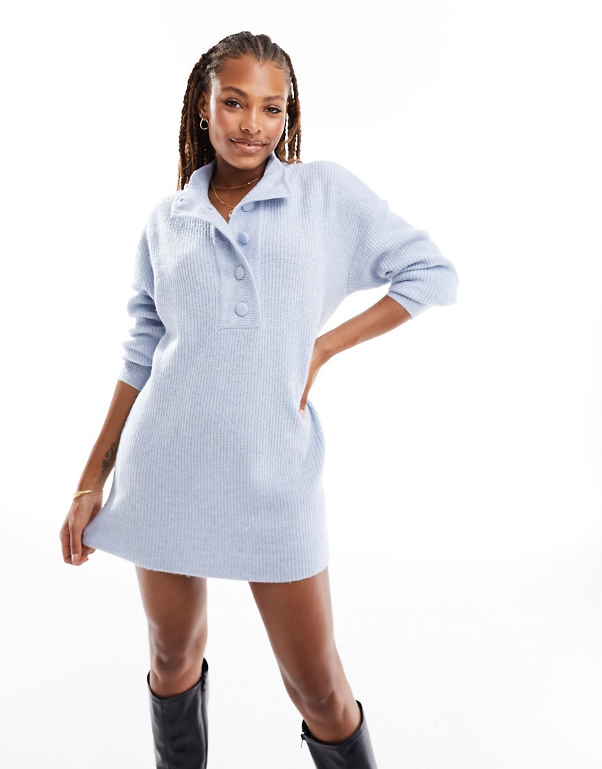 Pieces Half Placket Knit Sweater Dress In Blue-white