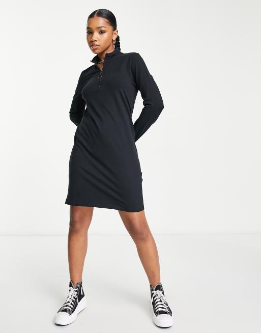 Pieces half zip long sleeve sweater dress in black ASOS