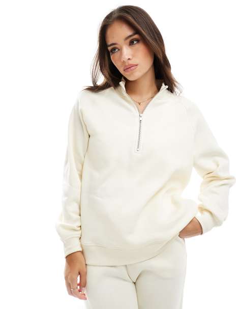 Pieces half zip sweat co-ord in neutral beige - view 1