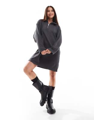 half zip sweat mini dress in dark gray