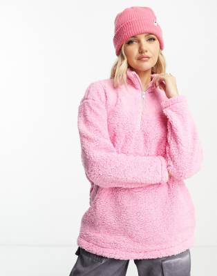 Pieces Half Zip Teddy Fleece In Pink