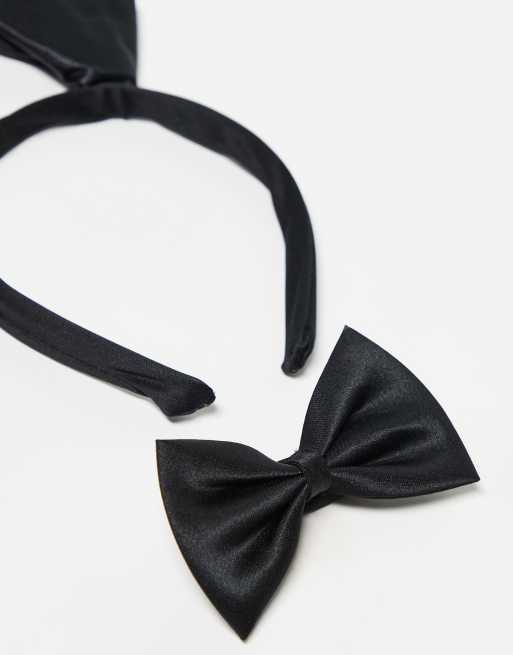 Pieces – Halloween – 3er-Set in Schwarz mit Hasenohren aus Satin, Fliege und Blume, 3 von 3