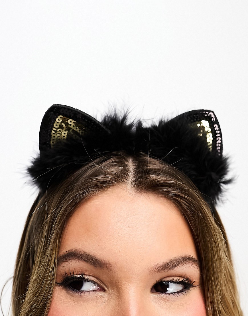 Pieces Halloween cat headband in black & gold-Multi