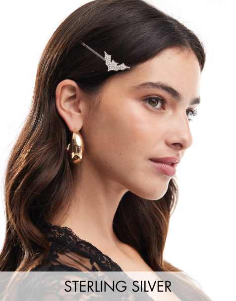 Pieces - Halloween - Fermagli per capelli color argento con strass a forma di pipistrello - view 1
