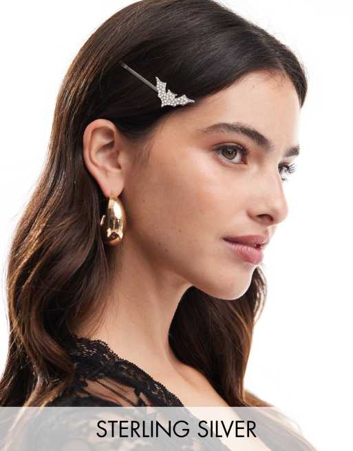 Pieces - Halloween - Fermagli per capelli color argento con strass a forma di pipistrello