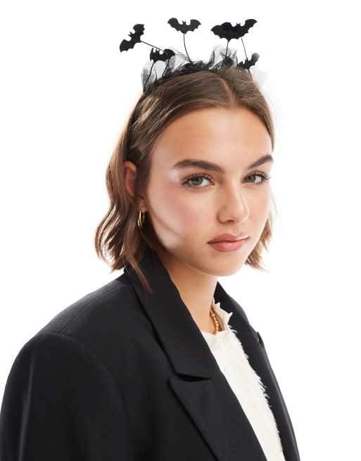 Pieces - Halloween - Haarband van mesh met vleermuisjes in zwart, 3 van 4