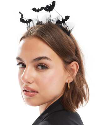 Pieces - Halloween - Haarreif in Schwarz mit Netzstoff- und Fledermaus-Details