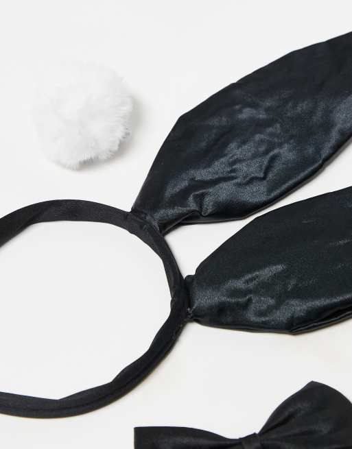 Pieces - Halloween - Lot de 3 pièces avec serre-tête avec oreilles de lapin, nœud en satin et queue - Noir, 2 de 3