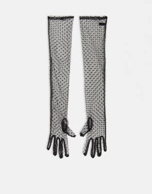 Pieces - Halloween - Mesh-Handschuhe in Schwarz mit Punktmuster