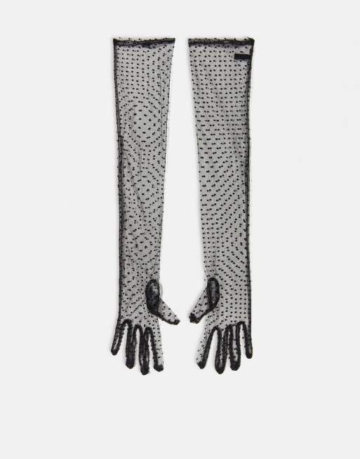 Pieces – Halloween – Mesh-Handschuhe in Schwarz mit Punktmuster