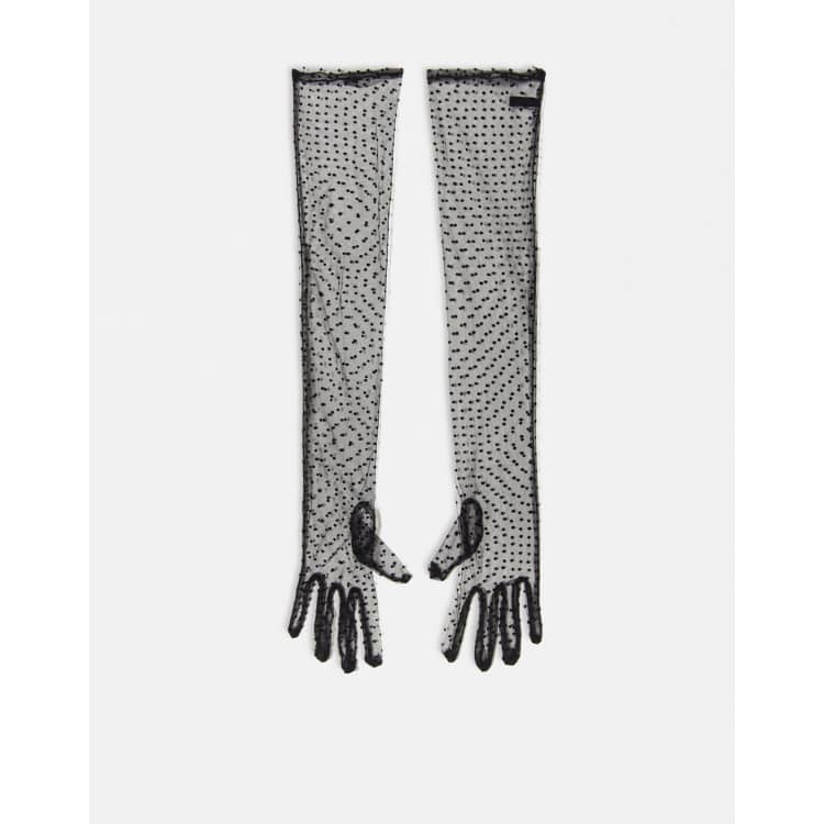 Black and white long gloves discount