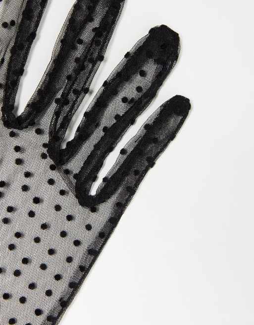 Pieces Halloween mesh polka dot long gloves in black, 2 of 4