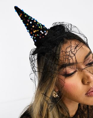 Pieces Halloween sequin witch hat headband in black