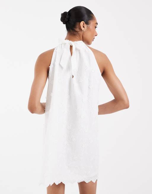 PIECES halter neck floral applique mini dress in white, 4 of 4