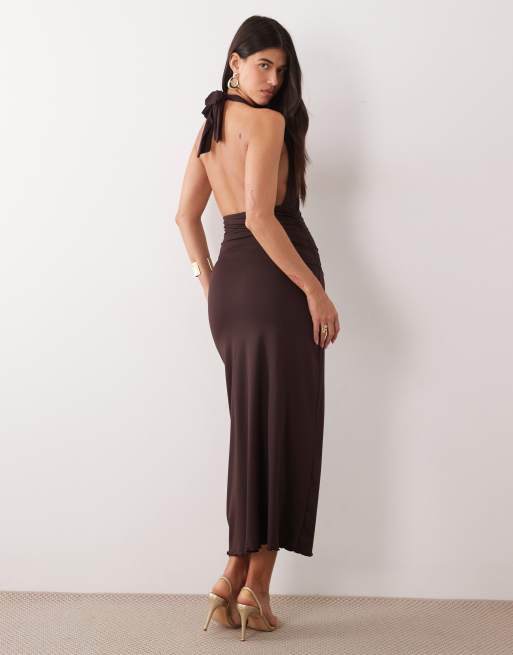 Pieces Halterneck-Maxikleid in Schokobraun, 3 von 4
