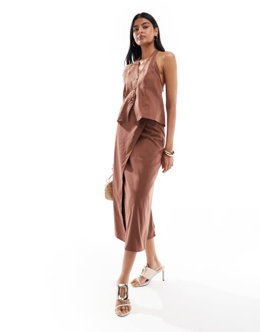 Pieces halterneck vest in chocolate brown - part of a set, 4 of 4