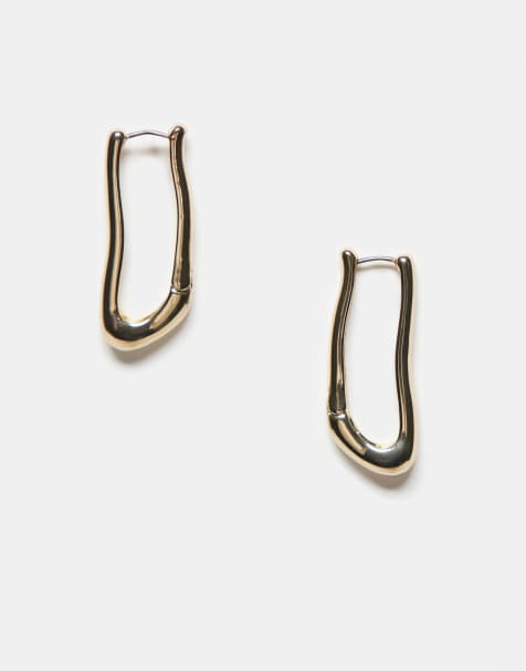 Pieces hammered rectangular hoop earrings in gold tone - view 1