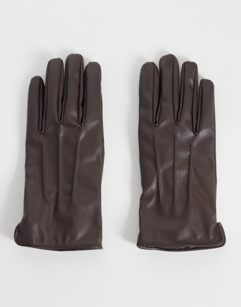 Pieces handschoenen met leerlook in chocoladebruin - view 1