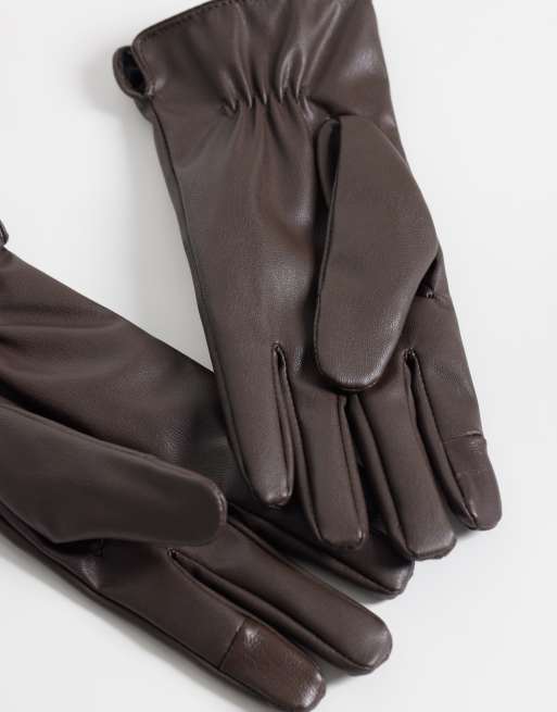Pieces Handschuhe in Schokobraun in Lederoptik, 2 von 3