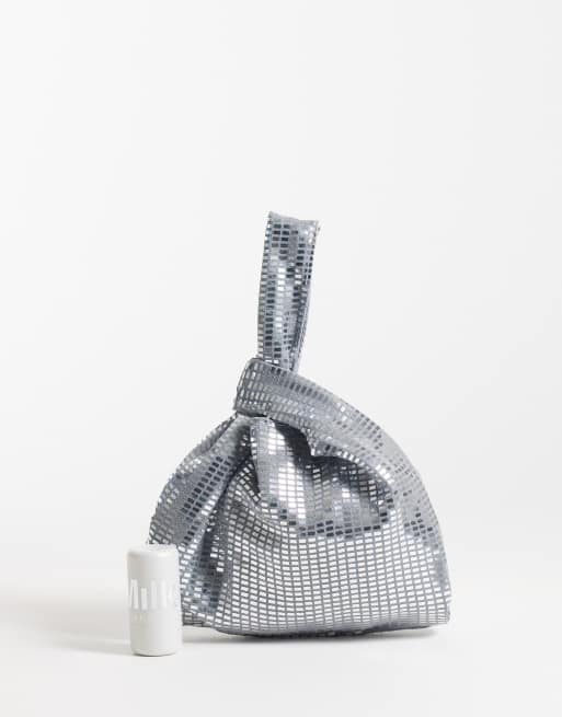 Pieces handtas met pailletten en lus in zilver, 2 van 4