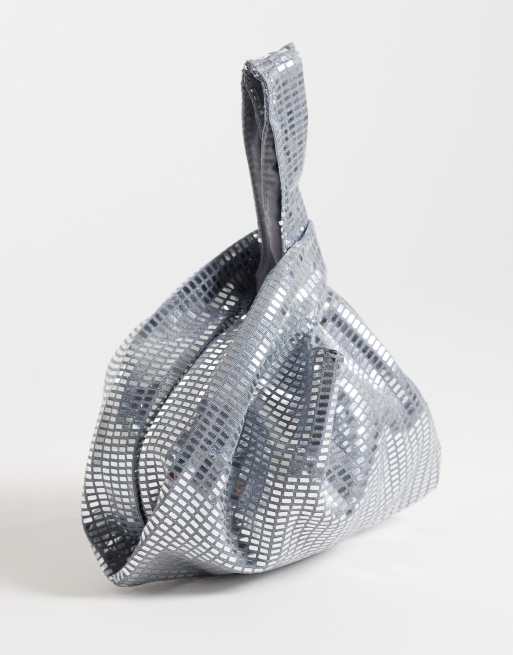 Pieces handtas met pailletten en lus in zilver, 4 van 4
