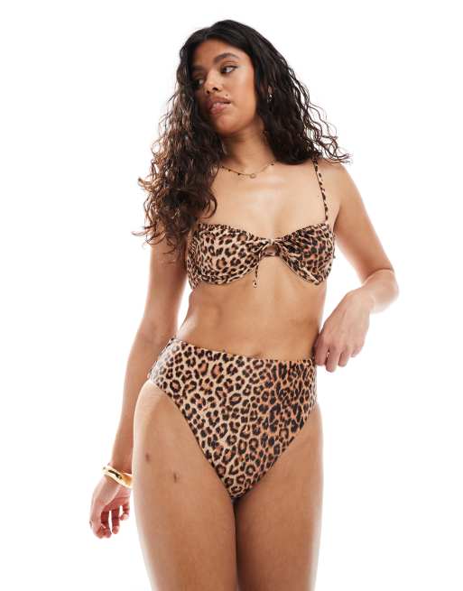Pieces - Haut de bikini d'ensemble noué devant à armatures - Imprimé léopard, 4 de 4