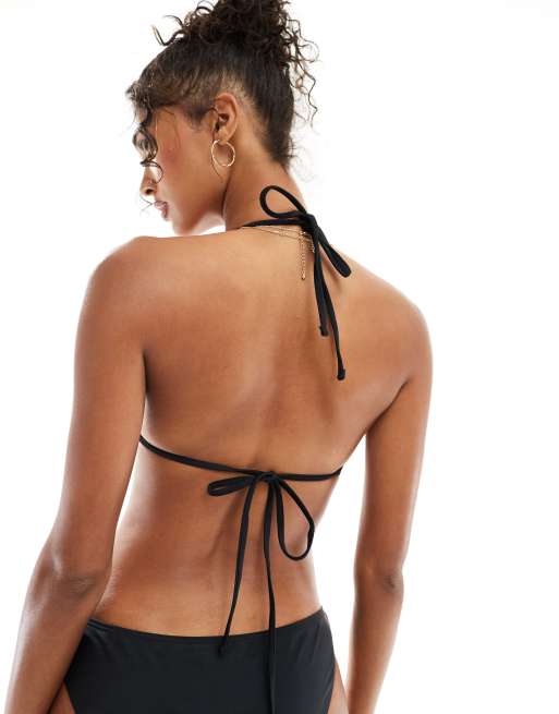 Pieces - Haut de bikini triangle à nouer au dos - Noir, 2 de 4
