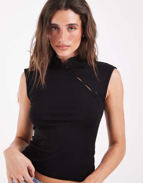 Pieces haut en jersey asymétrique boutonné noir - view 1